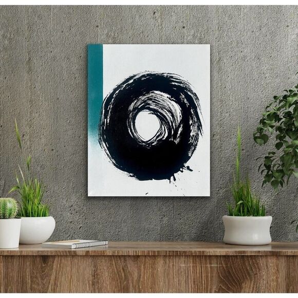 Abstract Black and Teal Modern Swirl Acrylic Painting 16” x 20” - Picture 5 of 10